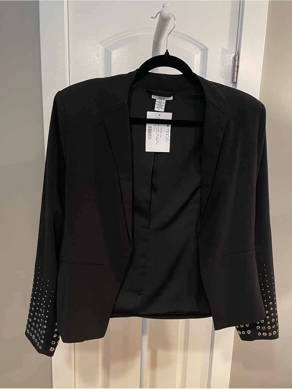 bar III black blazer with embellished/grommet cuffs — Size L